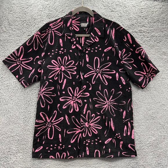 Fresh Prints of Bel Air Men's Large Hawaiian Button Up Shirt Black Pink - Picture 1 of 8